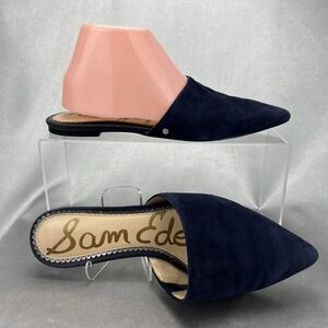 Sam Edelman Rumi Womens 7.5M / 37.5 Navy Blue Suede Pointed Toe Mule Flat Slides